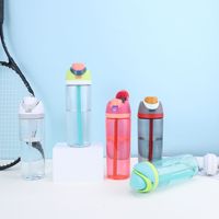 Aangepaste 750Ml Transparante Beker Grote Capaciteit Sportgym Plastic Waterfles Buiten Dubbele Drinkstro Beker Met Handvat