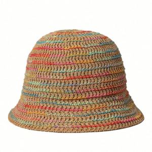 Nouveau Chapeau Bob Tricoté Arc-en-ciel Respirant pour Fille, Idéal pour les Vacances à la Plage et les Voyages en Extérieur, Protection Solaire Été 2025 - Product Image 5