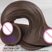 Dildo negro con textura de piel realista, dildo para el punto G para mujeres, estimulador anal con fuerte ventosa para juego manos libres.