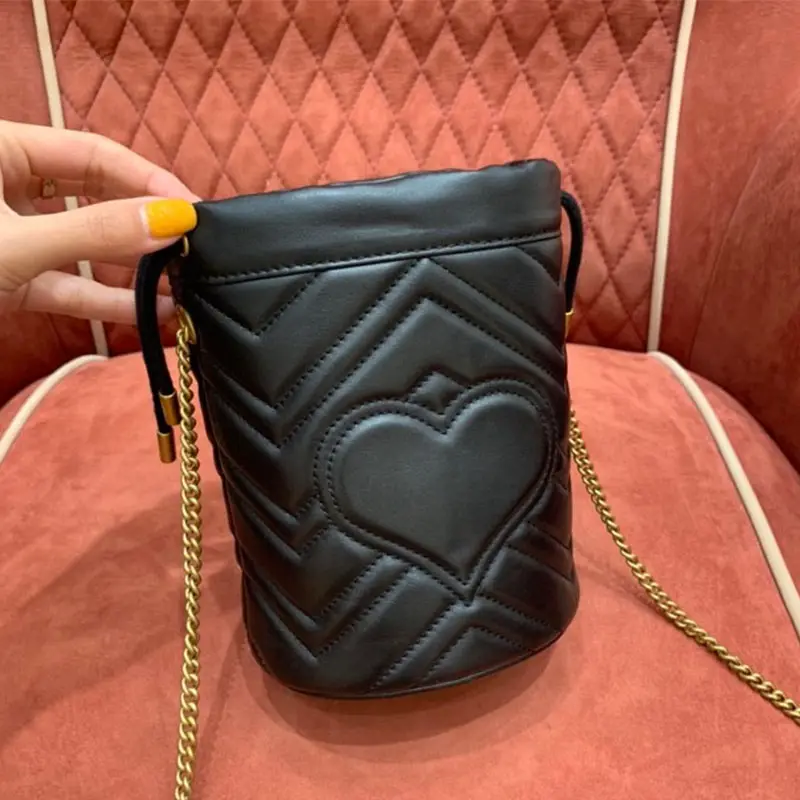 Real mobile phone bag cross body women's mini bucket brand bag luxury women's love pattern luxury handbag Drawstring
