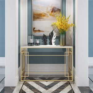 モダン多目的大理石トップゴールド金属コンソールテーブルリビングルーム寝室または入り口 - Product Image 1