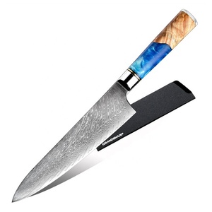 سكين مطبخ فاخر من الفولاذ الدمشقي مع مقبض خشبي أزرق، سكين طهي ياباني VG10 بـ67 طبقة، طقم سكاكين دمشقية - Product Image 5