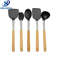 Lot de 11 ustensiles de cuisine en silicone antiadhésif résistant à la chaleur avec poignée en bois pour la cuisine à domicile