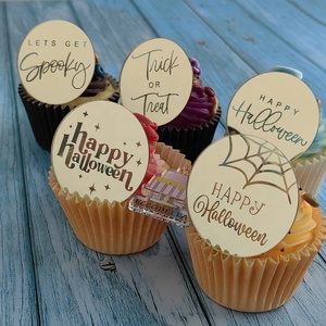 Mini décoration de cupcake en acrylique <span class=keywords><strong>personnalisable</strong></span> au design de <span class=keywords><strong>disque</strong></span> Happy Halloween pour les fêtes de bébé et la décoration de gâteau d'Halloween - Product Image 1