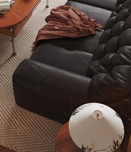 Juego <span class=keywords><strong>de</strong></span> Sofás <span class=keywords><strong>de</strong></span> <span class=keywords><strong>Cuero</strong></span> Genuino Minimalista Italiano, Sofá Modular Moderno para Sala <span class=keywords><strong>de</strong></span> Estar Familiar Pequeña, Sofá Cama Negro Grande, Personalizable - Product Image 4