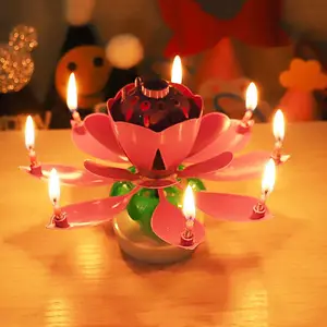 Wholesale Smokeless Beautiful Blossom Happy Singing Music Lotus Flower Petal Shape Party Chinese Fireworks Birthday Cake Candle