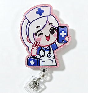 Porte-badge rétractable en acrylique avec citation amusante, motif infirmière de dessin animé, pour infirmière et personnel médical - Product Image 3