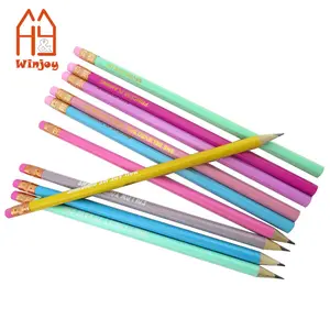 Custom 7.5 inch hexagonal/round shape #2 HB pencil with eraser,pre-sharpened sketch graphite pencils assorted colors for kids