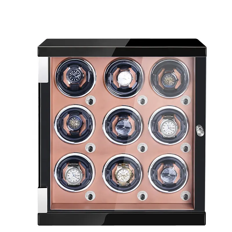 Watch Winder Box Automatic Glass Led Wooden Watch Box Rotator Case Quiet Motor Double Watch Winder 8 Slot China Manufacture