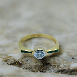Elegant 22K Gold Diamond <b>Ring</b> with Green Enamel Accent Stylish Minimal <b>Finger</b> <b>Ring</b> for Women Modern Jewellery for Daily Wear - Product Image 3