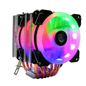 CPU 쿨러 고품질 6 히트 파이프 듀얼 타워 냉각 9cm RGB 팬 LED 팬 지원 3PIN CPU 팬 방열판