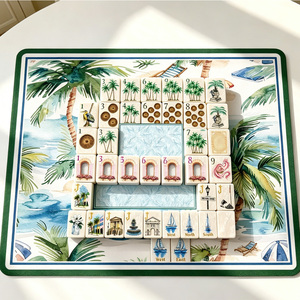 Jeu de tuiles de mahjong en acrylique style américain, motif palmier gravé et imprimé, couleur ivoire Charleston Lowcountry, effet aquarelle - Product Image 3