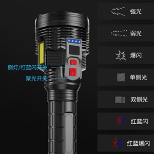 ไฟฉาย LED แบบชาร์จไฟได้อเนกประสงค์ ปรับโฟกัสได้ ซูมได้ ใช้สำหรับลาดตระเวนกลางแจ้ง - Product Image 1