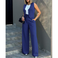 Ensemble décontracté pour femmes : Gilet de costume et pantalon large de couleur unie, nouvelle mode européenne et américaine, pour fabricants de vêtements.
