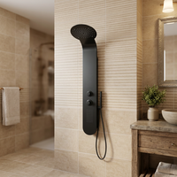 Hotaqi Panneau de douche mural en acier inoxydable avec robinets doseurs, LED et massage à la vapeur, finition noir mat, sorties supérieure et inférieure