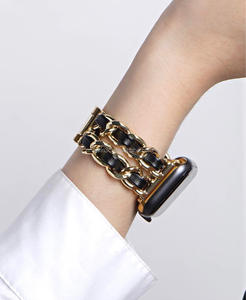 เหมาะสําหรับ iWatch <span class=keywords><strong>Apple</strong></span> <span class=keywords><strong>Watch</strong></span> รุ่นที่ 8 ใหม่หนังหอมขนาดเล็กแถวคู่โซ่ยีนส์สายโลหะ - Product Image 2