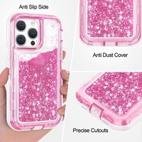 Coque de téléphone 3-en-1 antichoc de qualité supérieure avec paillettes liquides et sable mouvant pour iPhone 17 Air 16 15 14 Pro Max