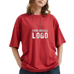 T-shirt pour femme en coton double fil de haute qualité, ample, sport, décontracté, couleur unie, épaules tombantes, surdimensionné, pour l'été - Product Image 3