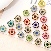 Strass en verre écologique sans nickel à coudre, à dos plat, 14 mm, motif fleur circulaire, fleur de prunier, nœud, tournesol à trois couches