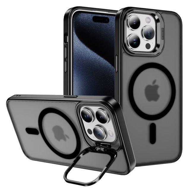 Lens Protection Camera Holder Magnetic TPU+Acrylic Transparent Mobile Phone Cases Qi Wireless Charging Shockproof Design for