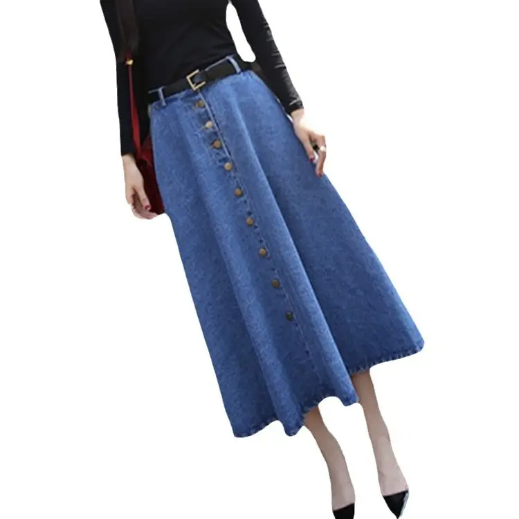 Wholesale Fashion Casual High Waist Jeans Skirts Long A Line Denim Skirts for Women