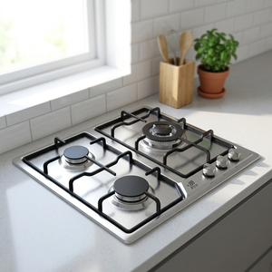 Cuisinière à gaz encastrable 3 brûleurs en acier inoxydable, gaz naturel, allumage électrique, avec protection contre l'extinction de la flamme pour usage domestique - Product Image 1