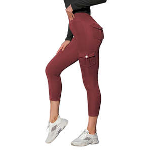 Women's Knitted Overalls Waist High Waist Wholesale Women's <b>Trousers</b> Foreign Trade <b>Black</b> High Elastic Pocket Leisure. - Product Image 3