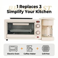 Stasiun Sarapan Multifungsi 3-in-1: Oven Pemanggang Roti, Pembuat Kopi, Wajan Penggorengan, Stainless Steel, Hemat Energi, Peralatan Rumah Tangga Listrik
