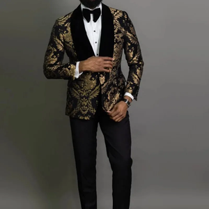 F2023 boda moda 2 piezas negro Floral Jacquard bola hombres traje Delgado <span class=keywords><strong>terciopelo</strong></span> chal solapa boda novio esmoquin blazer Popular - Product Image 6