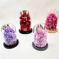 Roses éternelles en gros sous dôme de verre, perles, boîte cadeau, longue durée (3-5 ans), logo personnalisé, Saint-Valentin, Noël