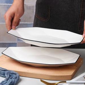 Vaisselle en céramique européenne minimaliste personnalisée de 12 pouces assiette de poisson diamant de lys blanc pur grande assiette à <span class=keywords><strong>sushi</strong></span> motif végétal - Product Image 2