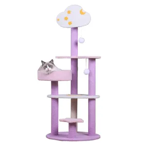 Sisal halat kedi aktivite ile toptan fiyat üç katmanlı kedi tırmalama tahtası kınamak ağacı kulesi büyük lüks kapalı oynarken