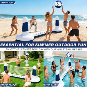 Filet de volley-ball gonflable Tiki Luau le mieux noté, grand jeu flottant pour piscine avec ballon de plage, idéal pour fête tropicale hawaïenne - Product Image 2
