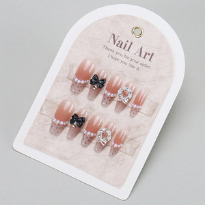 <span class=keywords><strong>Uñas</strong></span> Postizas Hechas a Mano con Diseño de Ojo de Gato, Estilo Francés de Alta Gama con Lazo de Perlas, para Chicas Modernas y Dulces - Product Image 5