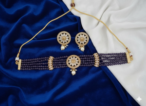 Conjunto de Collar de Gargantilla con Cuentas de Estilo Antiguo y Alto Pulido Dorado, Joyería Tradicional Elegante para Fiestas para Mujer - Product Image 3