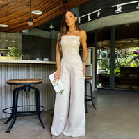 Ensemble combinaison pantalon large élégant et transparent à bretelles, couleur unie, taille haute, pour femme, été