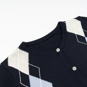 Cardigã de Tricô de Manga Longa com Padrão Geométrico em 2 Cores, Estilo Casual de Outono para Mulheres, Moda Preppy - Product Image 4