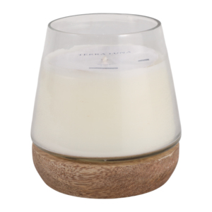 Terra Luna Vanilla Scented <b>Candle</b> <b>Small</b> Glass Votive With Mango Wood Base Indoor Outdoor Decor - Product Image 1