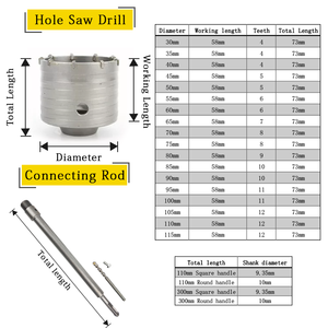 30-160 mét SDS cộng với búa khoan Cutter Công cụ tường lỗ Saw Set bê tông xi măng tường lỗ Opener lõi khoan bit với vòng trục - Product Image 2