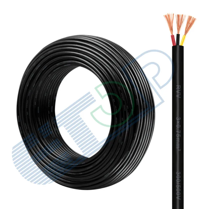 Кабель 18AWG, 100 футов/рулон, 3 ядра, черный, Круглый, покрытый ПВХ, электрический провод 18 калибра, 3 провода, медный провод с заземленным 3-жильным RVV шнуром