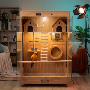 Grande cage à oiseaux de luxe en bois massif écologique pour perroquets, ara, calops et perruches – Conception chauffante à température constante - Product Image 6