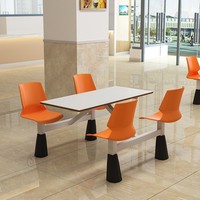 Ensemble table et chaises de cantine pour 4 personnes, en bois durable, style moderne, pour restaurant rapide, usine, école