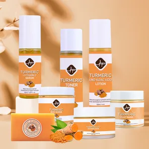 Kurkuma Hautpflege-Set Anti-Akne Dunkelflecken Aufhellungsseife Serum Peeling-Creme Gesichtsöl Eigenmarke Gesicht Kurkuma Hautpflege-Set