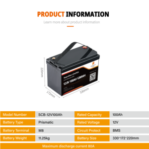 แบตเตอรี่ลิเธียมไอรอนฟอสเฟต 12V 100Ah |   แบตเตอรี่แบบ Deep Cycle สำหรับโซลาร์เซลล์, รถบ้าน, เรือ, รถกอล์ฟ, รถเข็นคนพิการ - Product Image 4