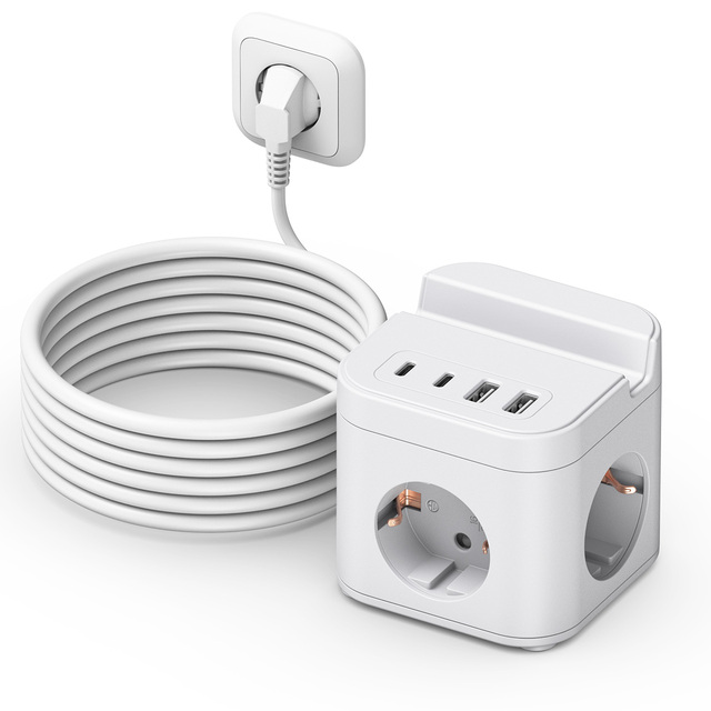 EU Power Strip 3 AC Outlets With Fast-Charging USB Type-C Charging Ports Extension Socket Rated 16A EU Plug Socket Standards