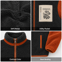Vestes zippées en polaire Sherpa colorblock personnalisées pour hommes, épaisses et duveteuses, col montant, poches plaquées avec imprimé graphique, streetwear chaud, OEM