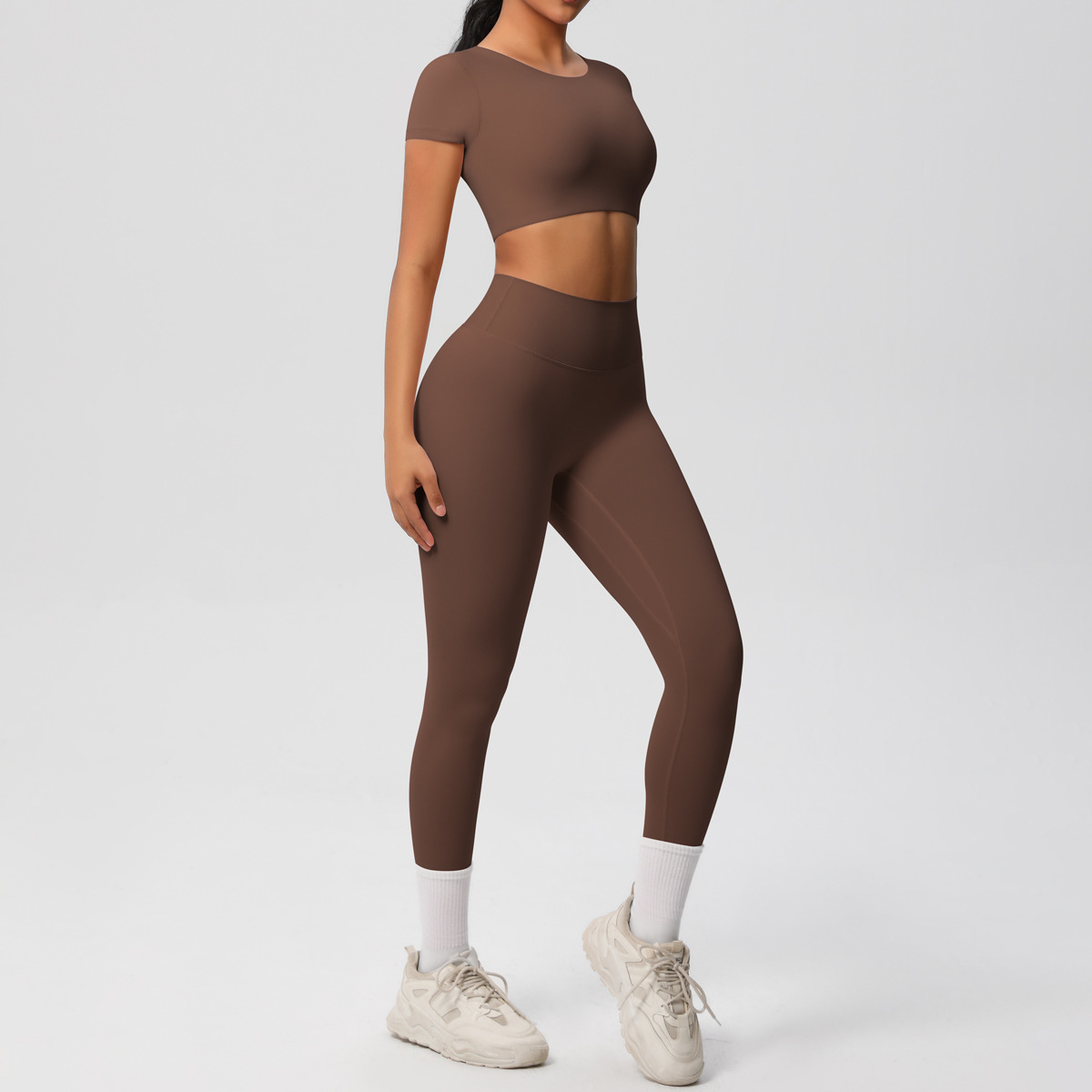 Double-sided for Breathable Sports Yoga Running Fitness Short-sleeved Two-piece Spot Yoga