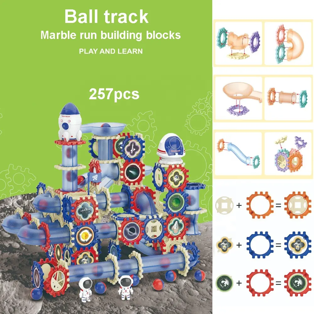 rollball rennstrecken-spielzeug blöcke-set 257 teile selbstbau marmor rutsche spur bauklötze-kit marmor-labyrinth-spielzeug für kinder