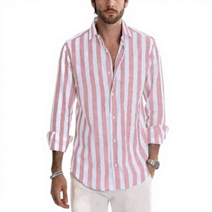Chemise décontractée à manches longues rayée pour homme, col rabattu, boutonnée, tissée, 100 % coton popeline, écologique, coupe classique, automne - Product Image 2