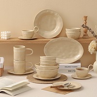 Service de vaisselle en porcelaine rétro, sans BPA, écologique, compatible micro-ondes, luxe vintage marron, personnalisable, passe au lave-vaisselle